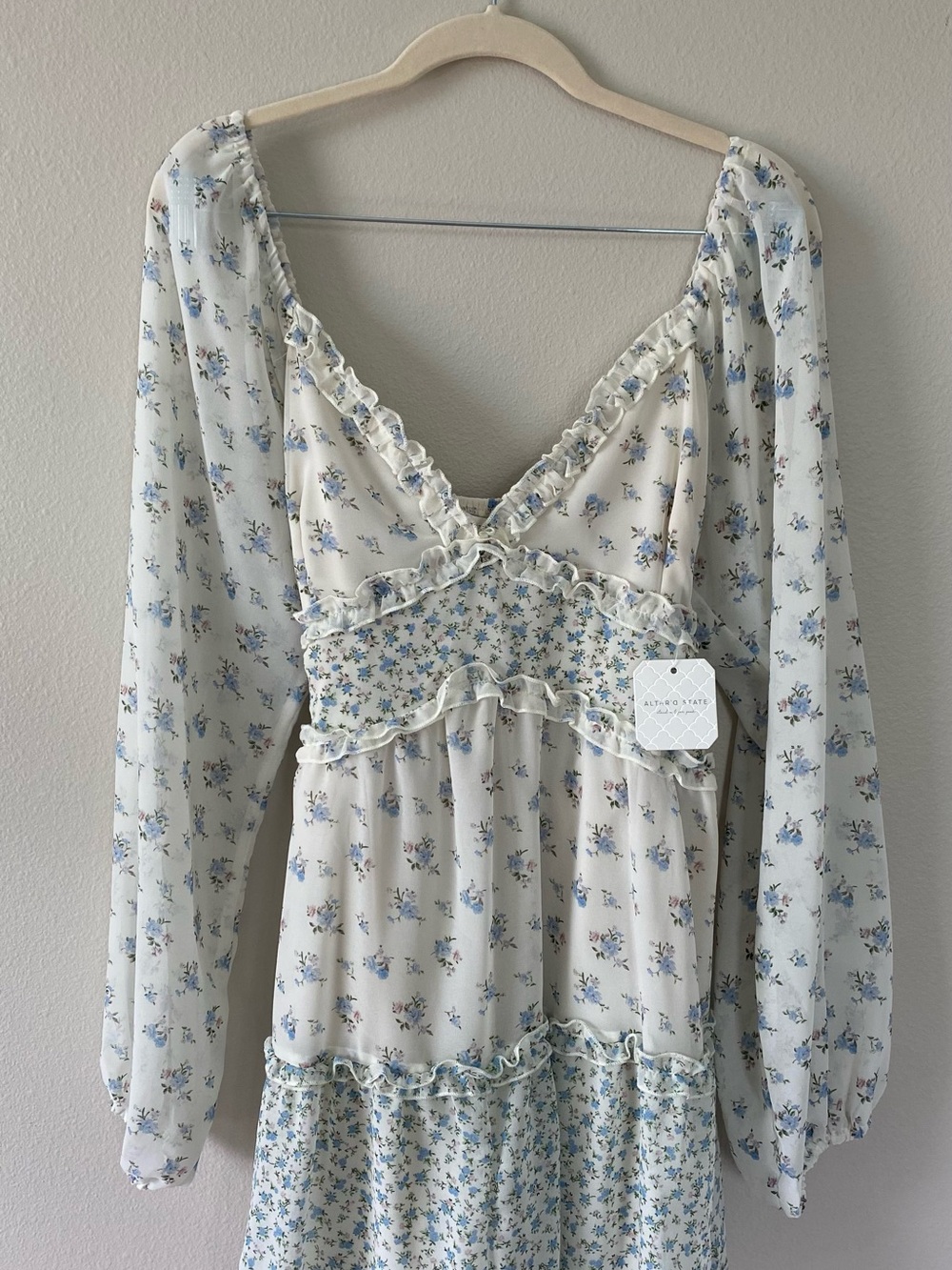 Altar'd State Cream Dress with Blue Floral Print